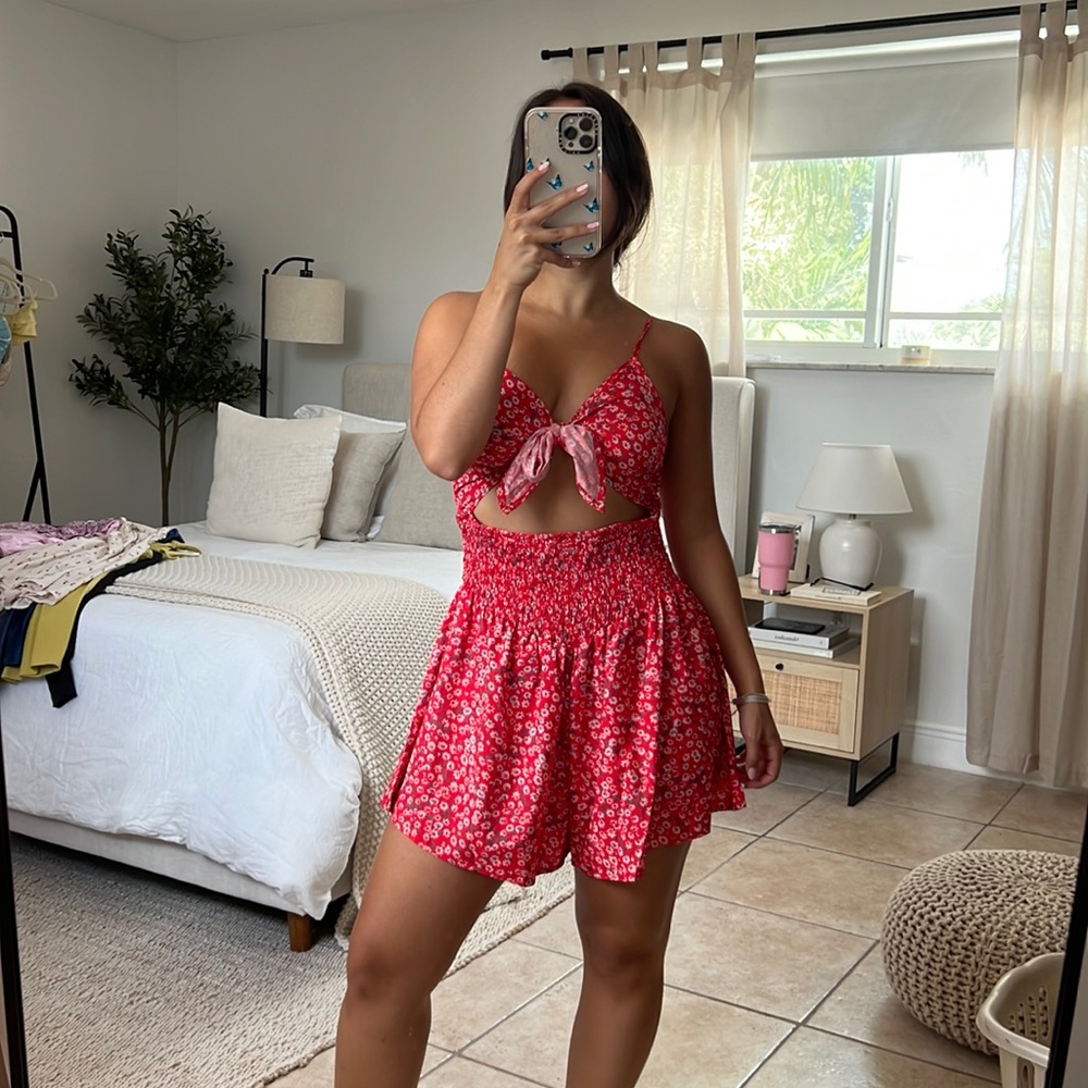 SHEIN floral romper with middle tie